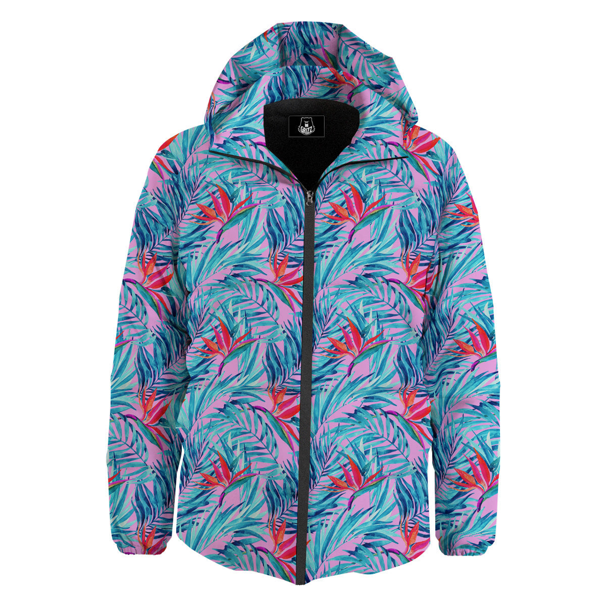 Watercolor Hawaiian Pink And Blue Print Down Jacket-grizzshop