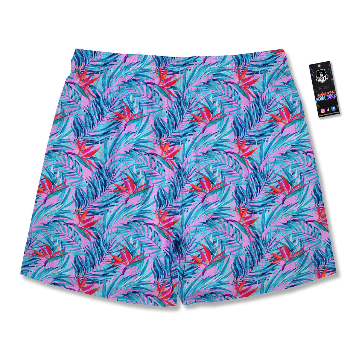 Watercolor Hawaiian Pink And Blue Print Men's Running Shorts-grizzshop