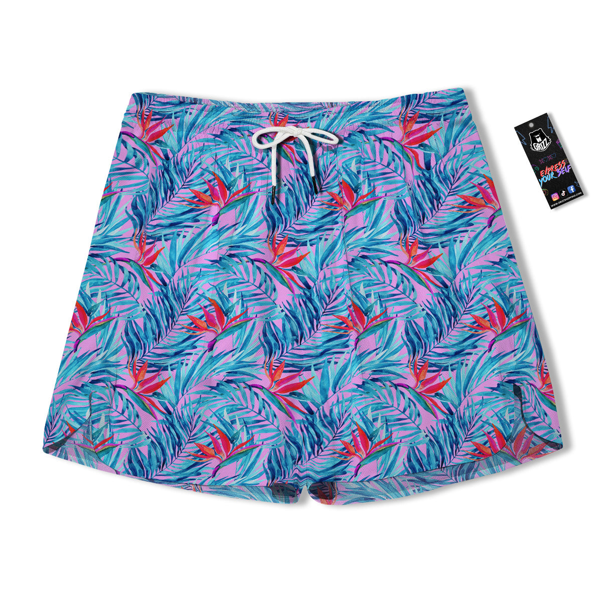 Watercolor Hawaiian Pink And Blue Print Men's Running Shorts-grizzshop