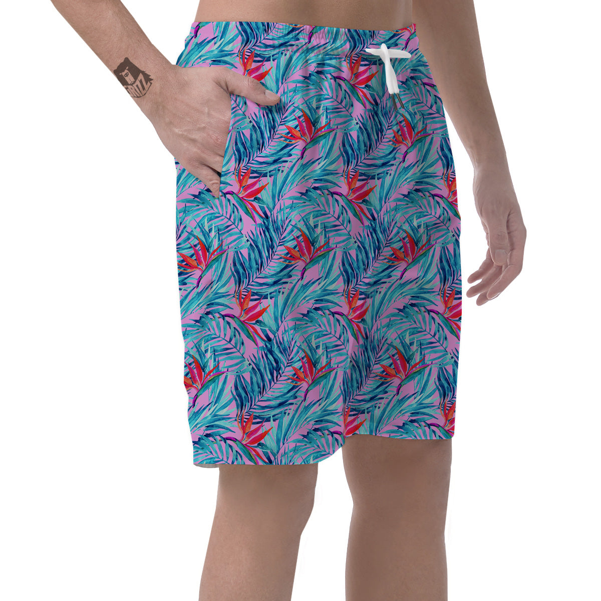 Watercolor Hawaiian Pink And Blue Print Men's Shorts-grizzshop