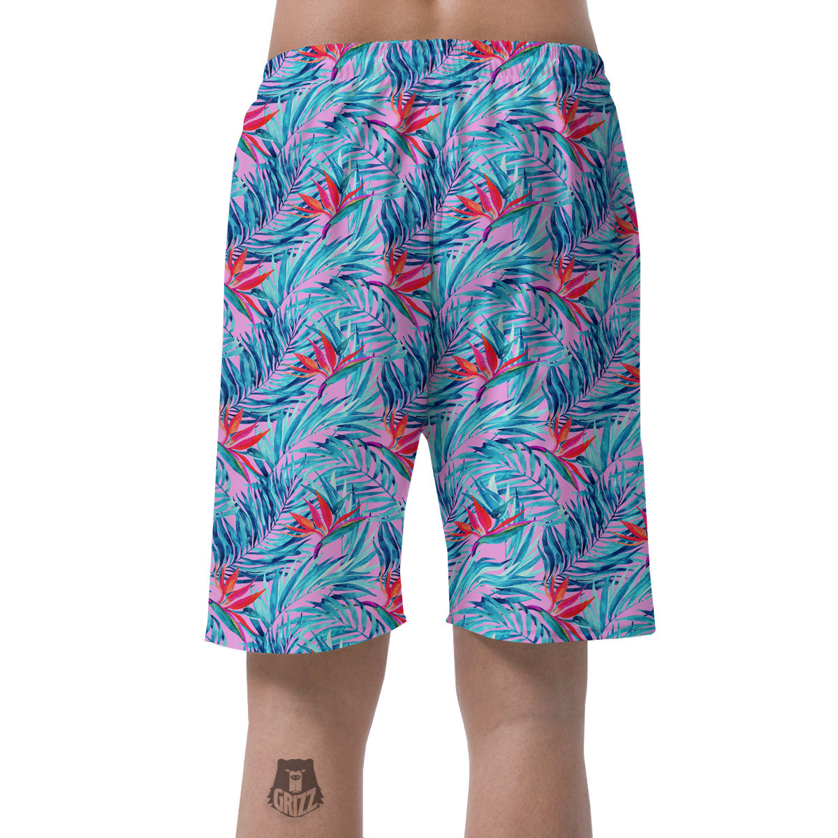 Watercolor Hawaiian Pink And Blue Print Men's Shorts-grizzshop