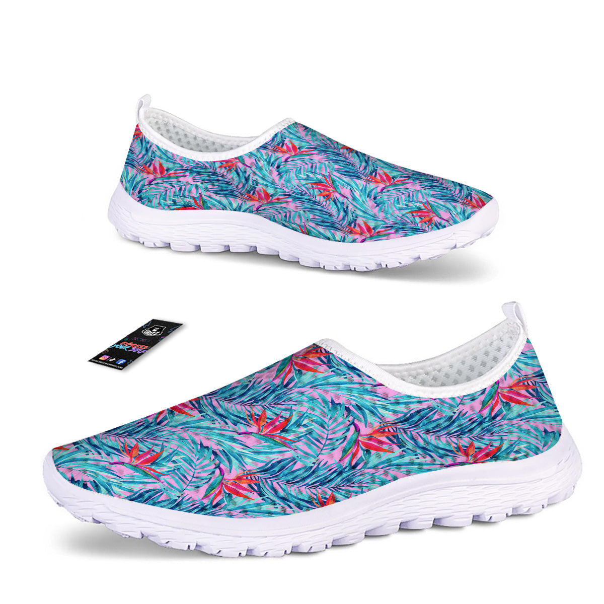 Watercolor Hawaiian Pink And Blue Print Nurse Shoes-grizzshop