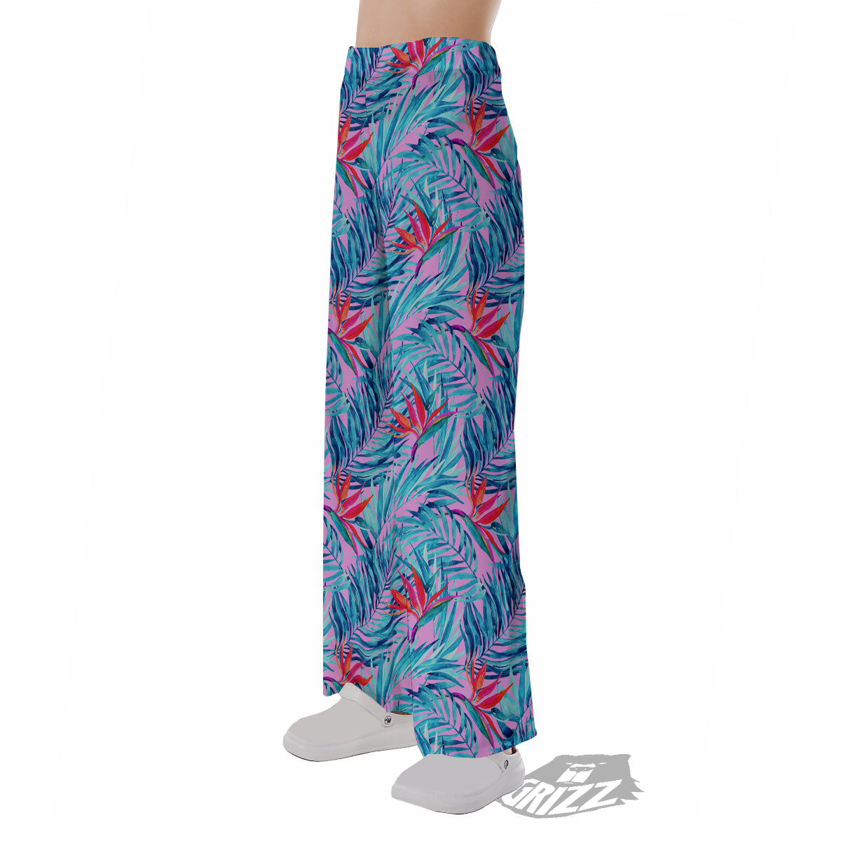 Watercolor Hawaiian Pink And Blue Print Pajama Pants-grizzshop