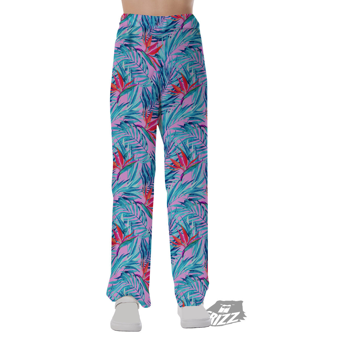 Watercolor Hawaiian Pink And Blue Print Pajama Pants-grizzshop