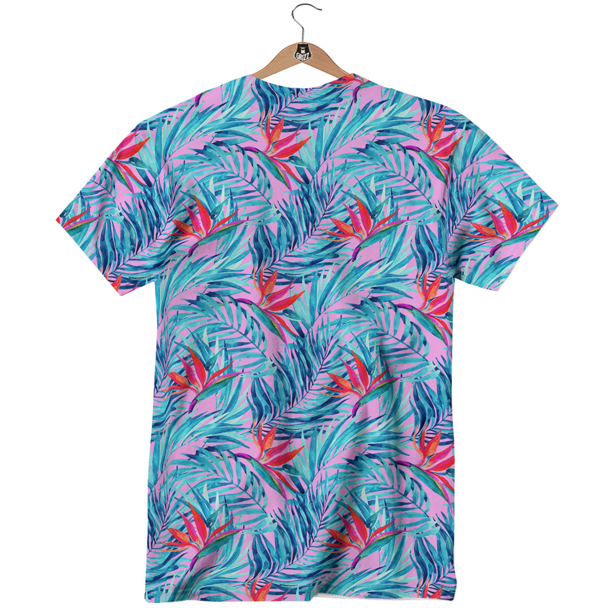 Watercolor Hawaiian Pink And Blue Print T-Shirt-grizzshop