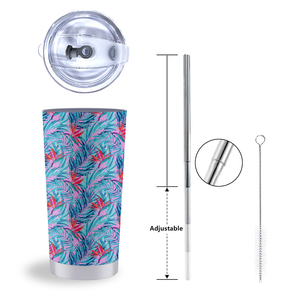 Watercolor Hawaiian Pink And Blue Print Tumbler-grizzshop