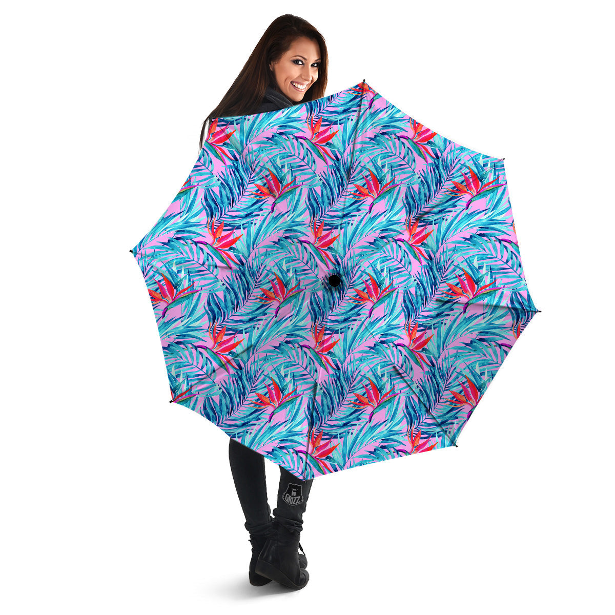Watercolor Hawaiian Pink And Blue Print Umbrella-grizzshop