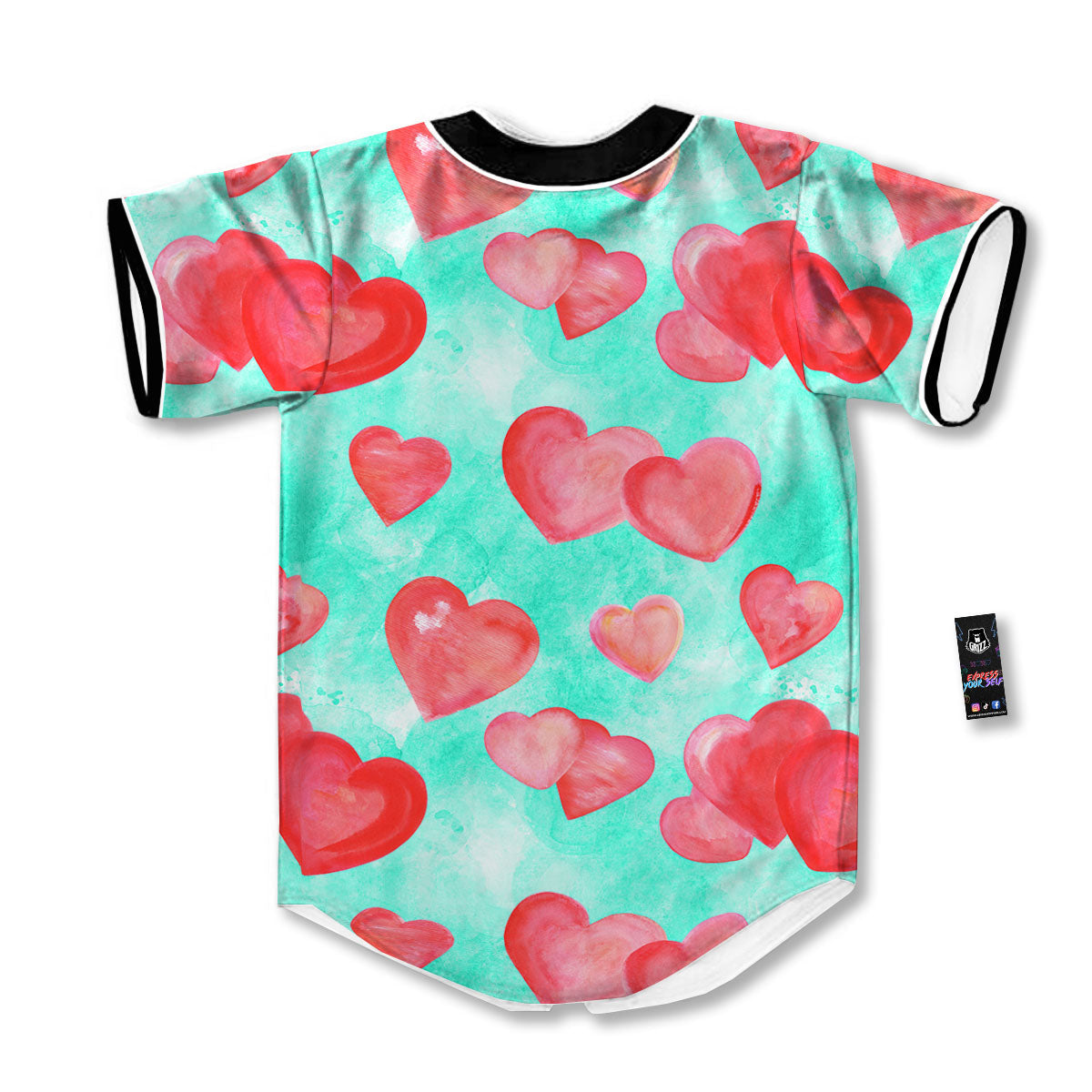 Watercolor Heart Teal And Pink Print Baseball Jersey-grizzshop