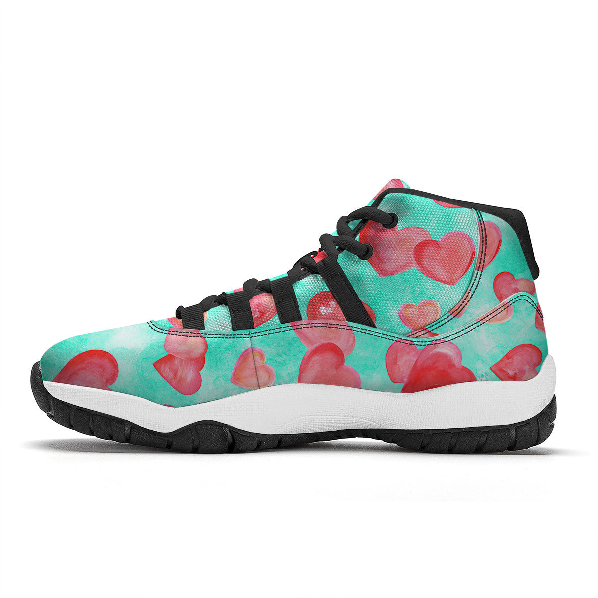 Watercolor Heart Teal And Pink Print Black Bball Shoes-grizzshop