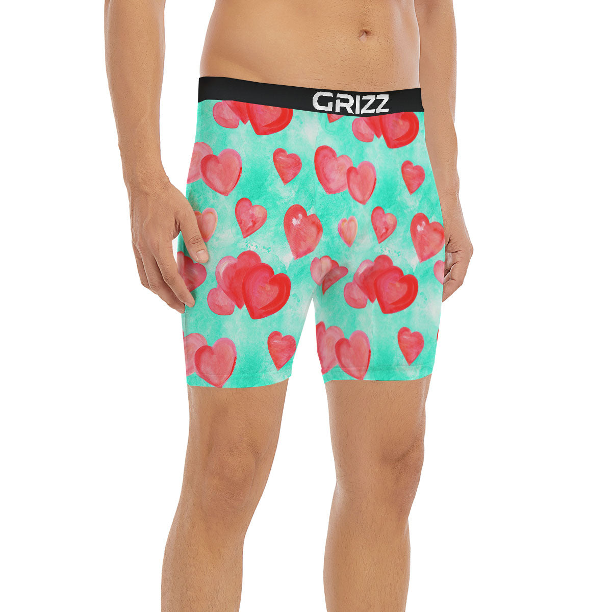 Watercolor Heart Teal And Pink Print Boxer Briefs-grizzshop