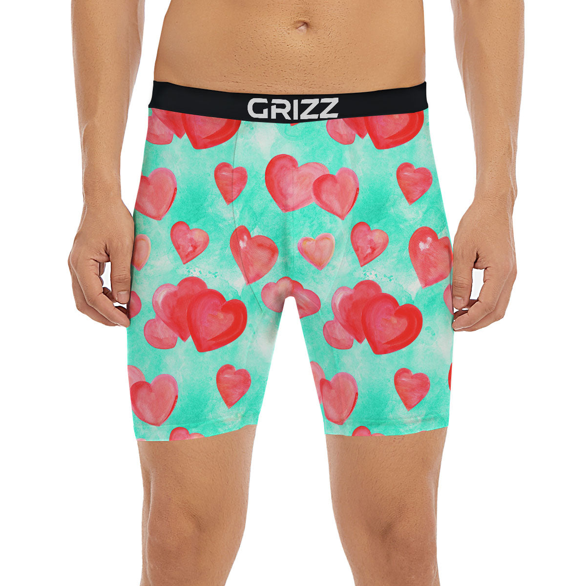 Watercolor Heart Teal And Pink Print Boxer Briefs-grizzshop