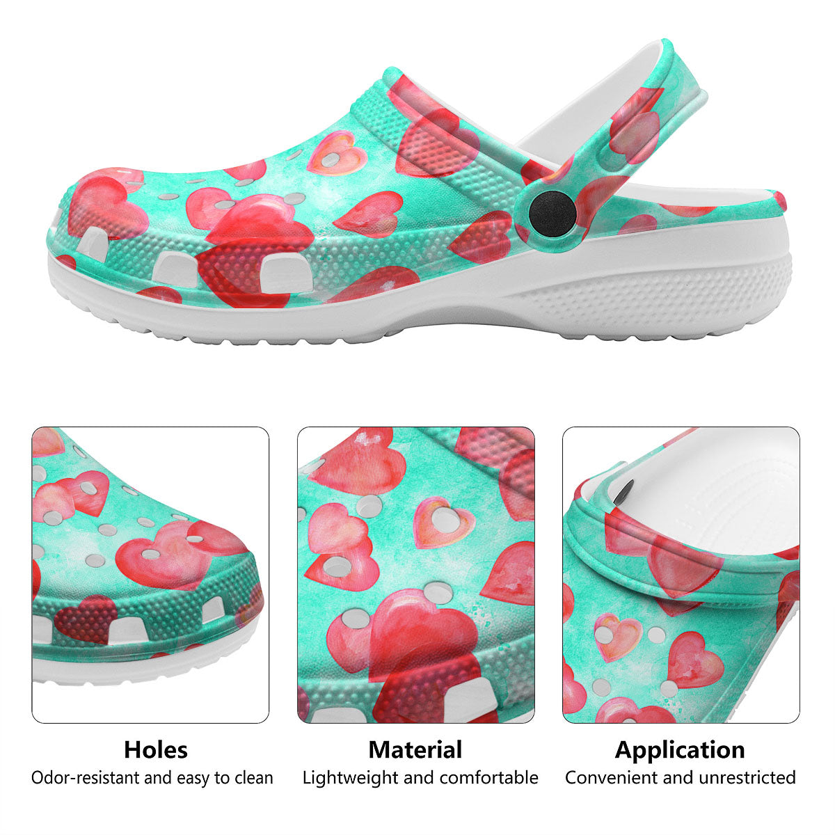 Watercolor Heart Teal And Pink Print Clog-grizzshop