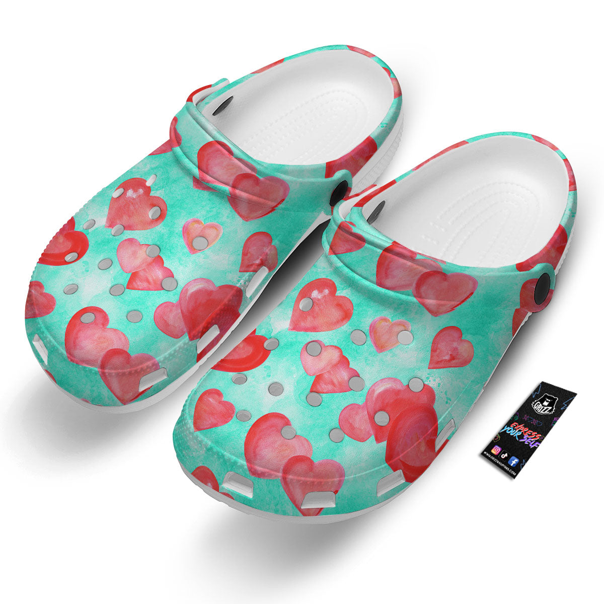 Watercolor Heart Teal And Pink Print Clog-grizzshop