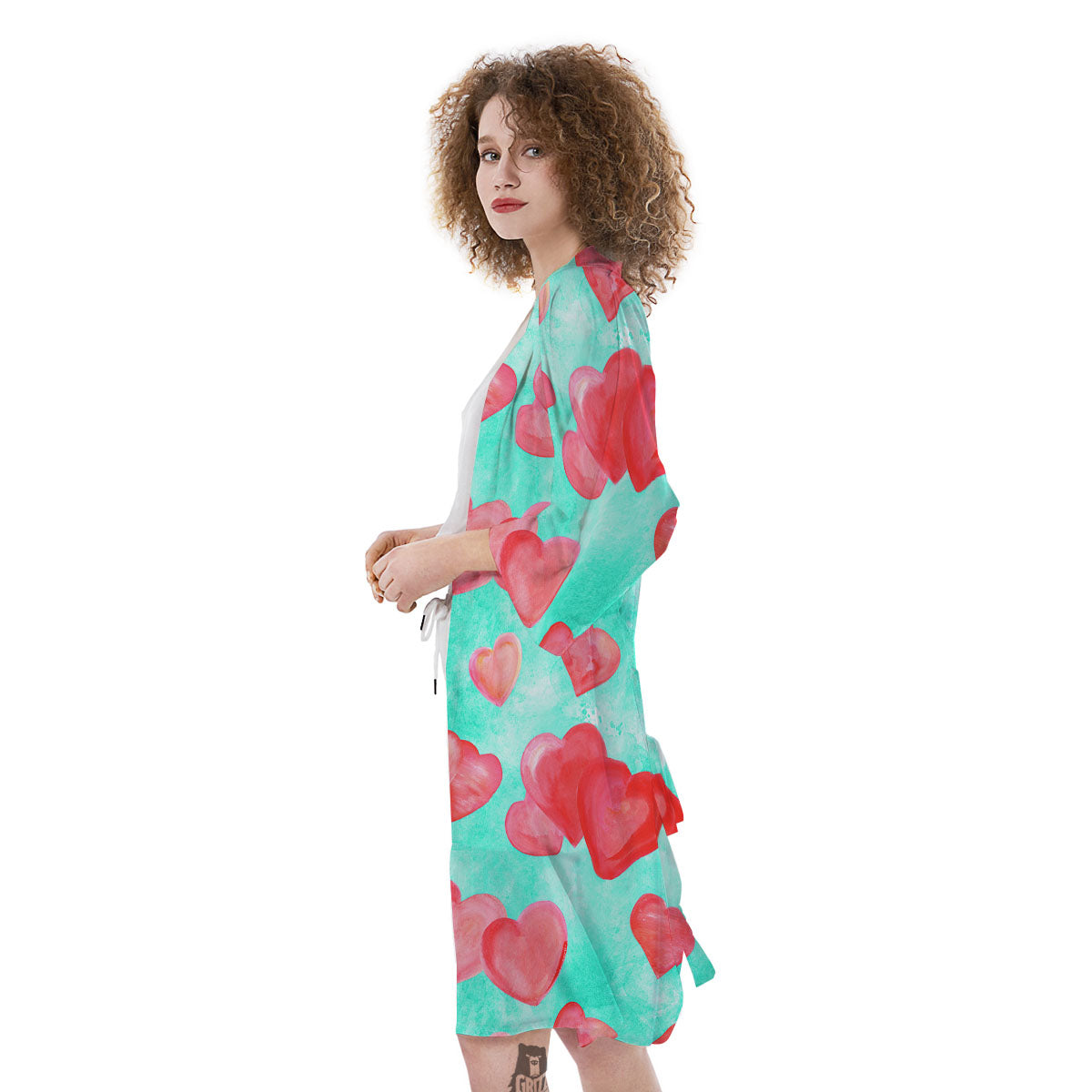 Watercolor Heart Teal And Pink Print Kimono-grizzshop