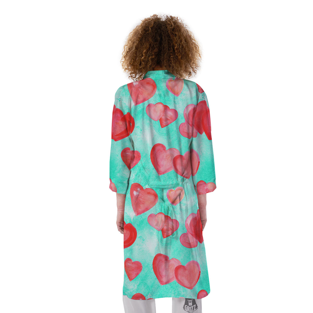 Watercolor Heart Teal And Pink Print Kimono-grizzshop