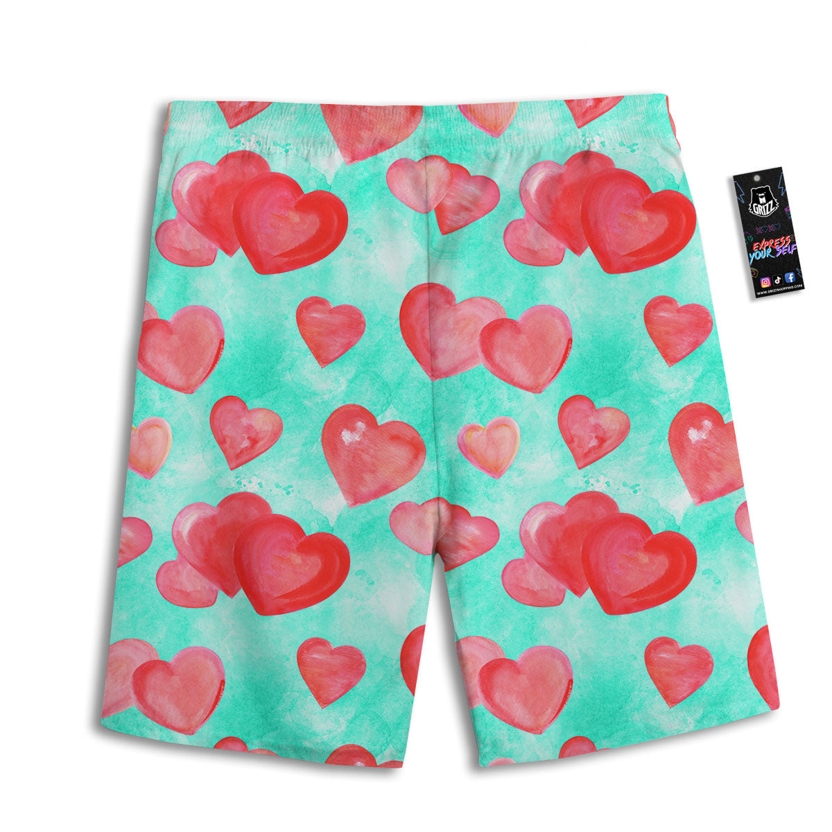 Watercolor Heart Teal And Pink Print Men's Athletic Shorts