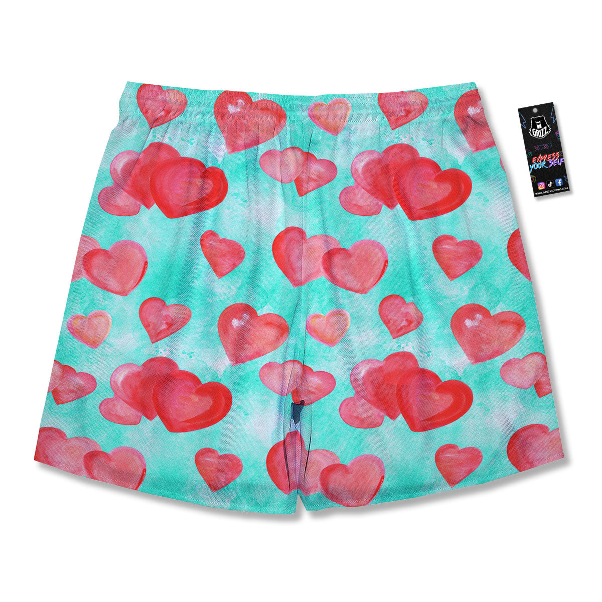 Watercolor Heart Teal And Pink Print Men's Running Shorts-grizzshop