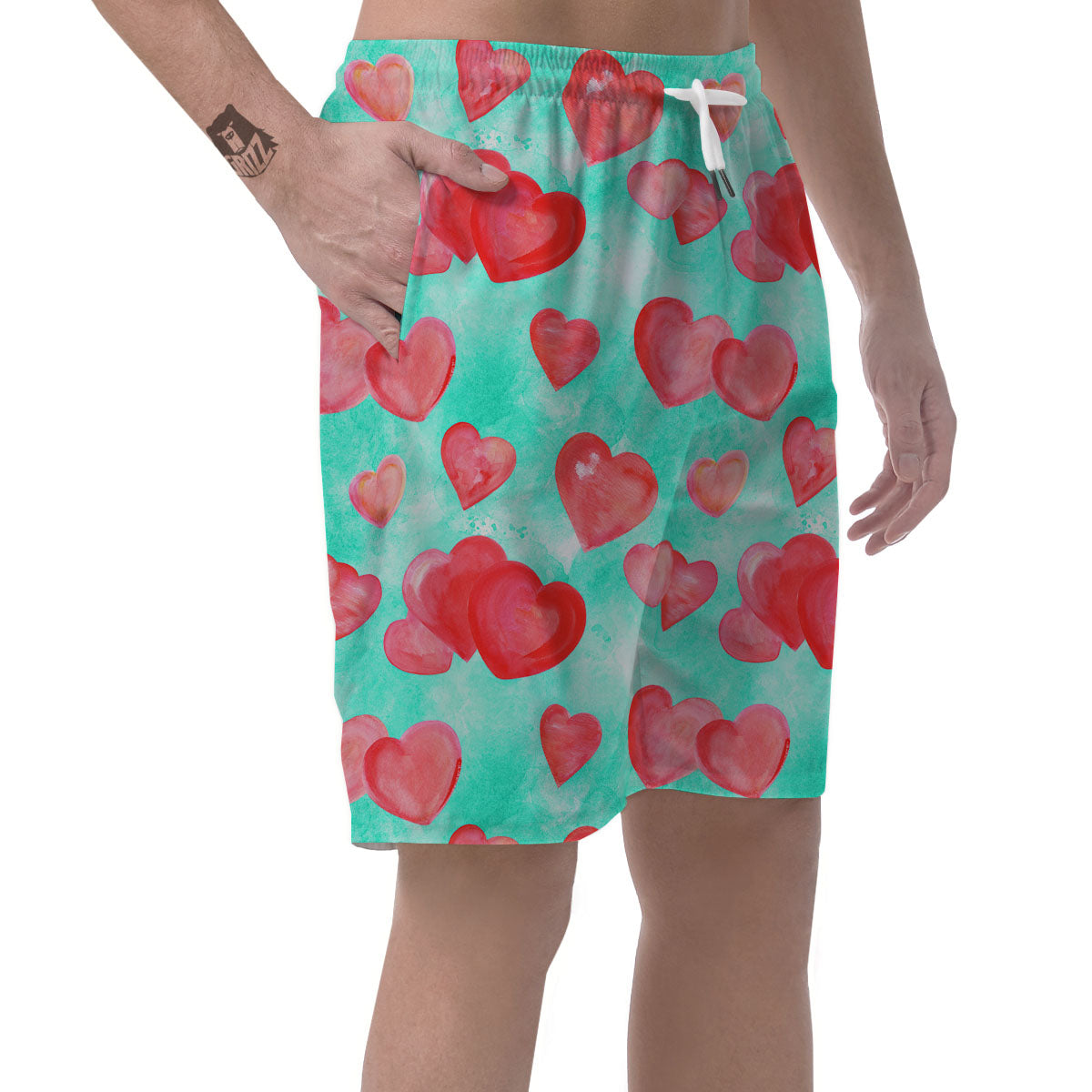 Watercolor Heart Teal And Pink Print Men's Shorts-grizzshop