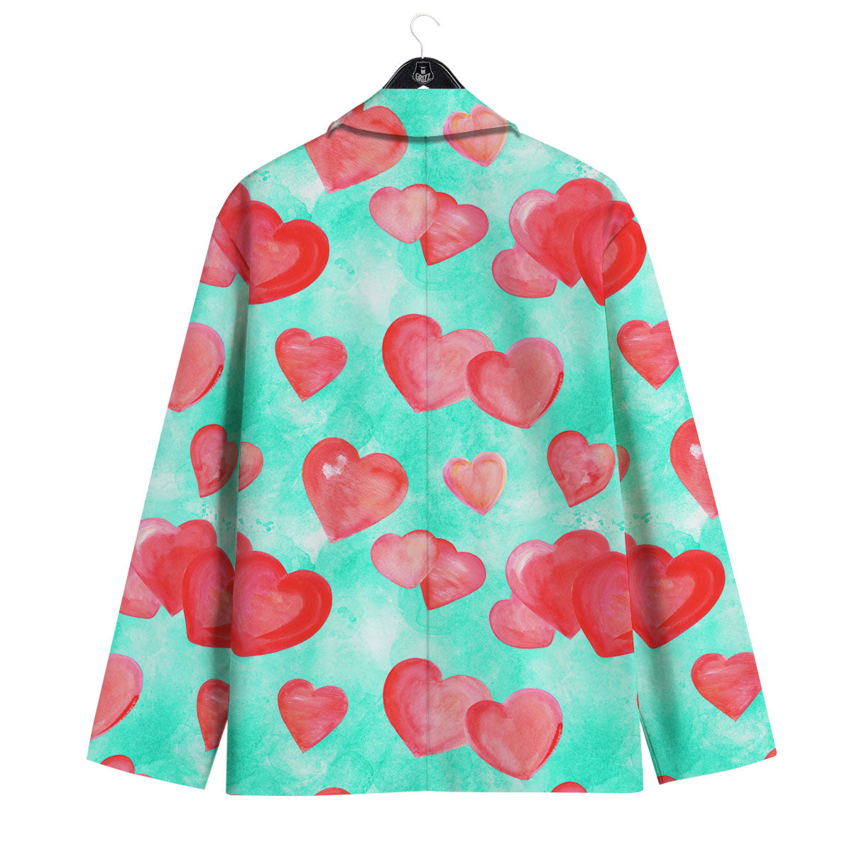 Watercolor Heart Teal And Pink Print Men's Sport Coat-grizzshop