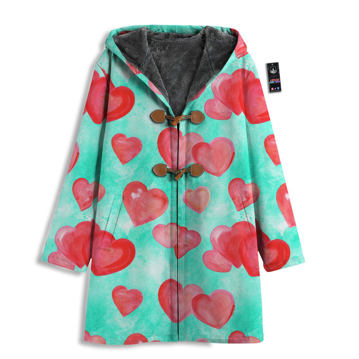 Watercolor Heart Teal And Pink Print Men's Windbreaker Jacket-grizzshop