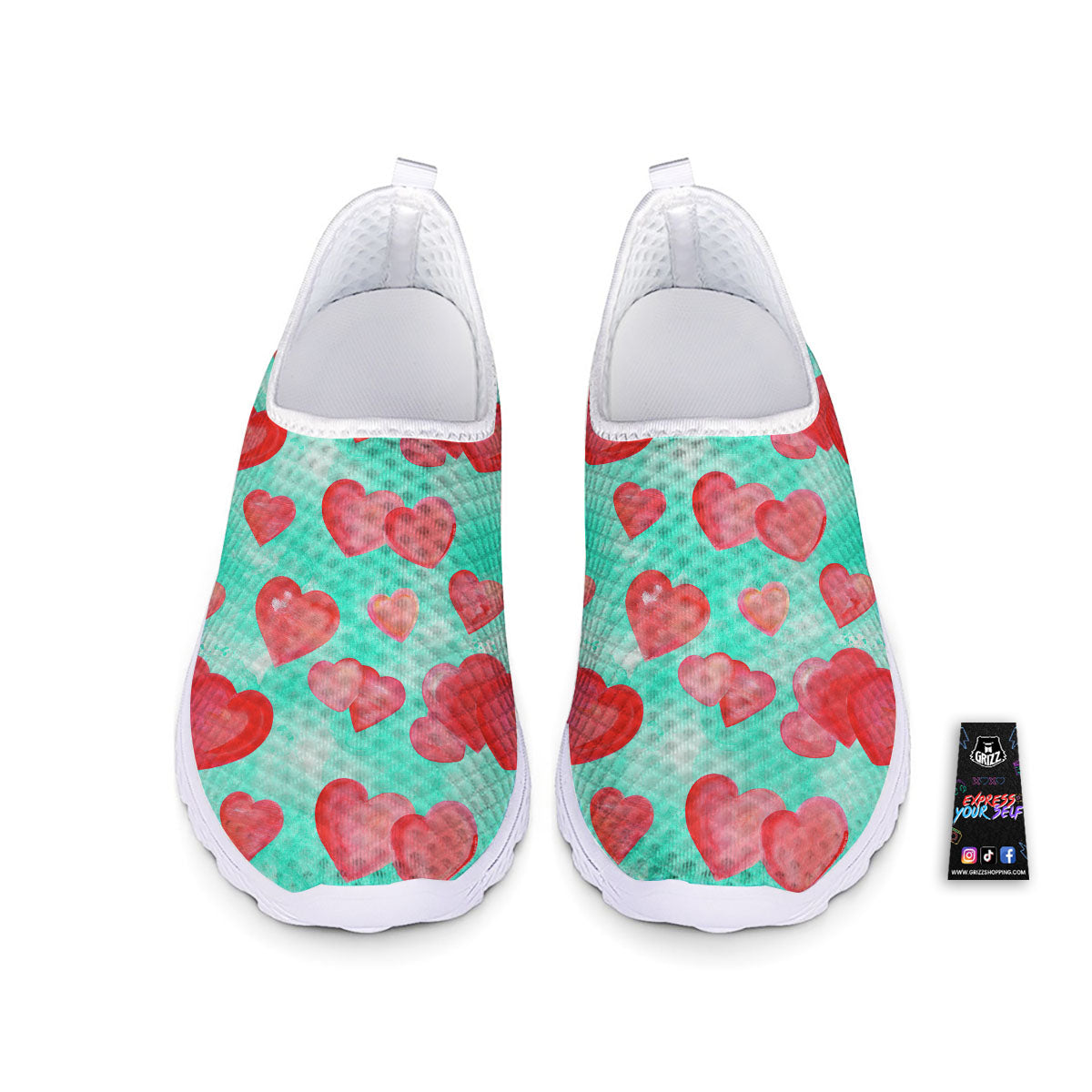 Watercolor Heart Teal And Pink Print Nurse Shoes-grizzshop