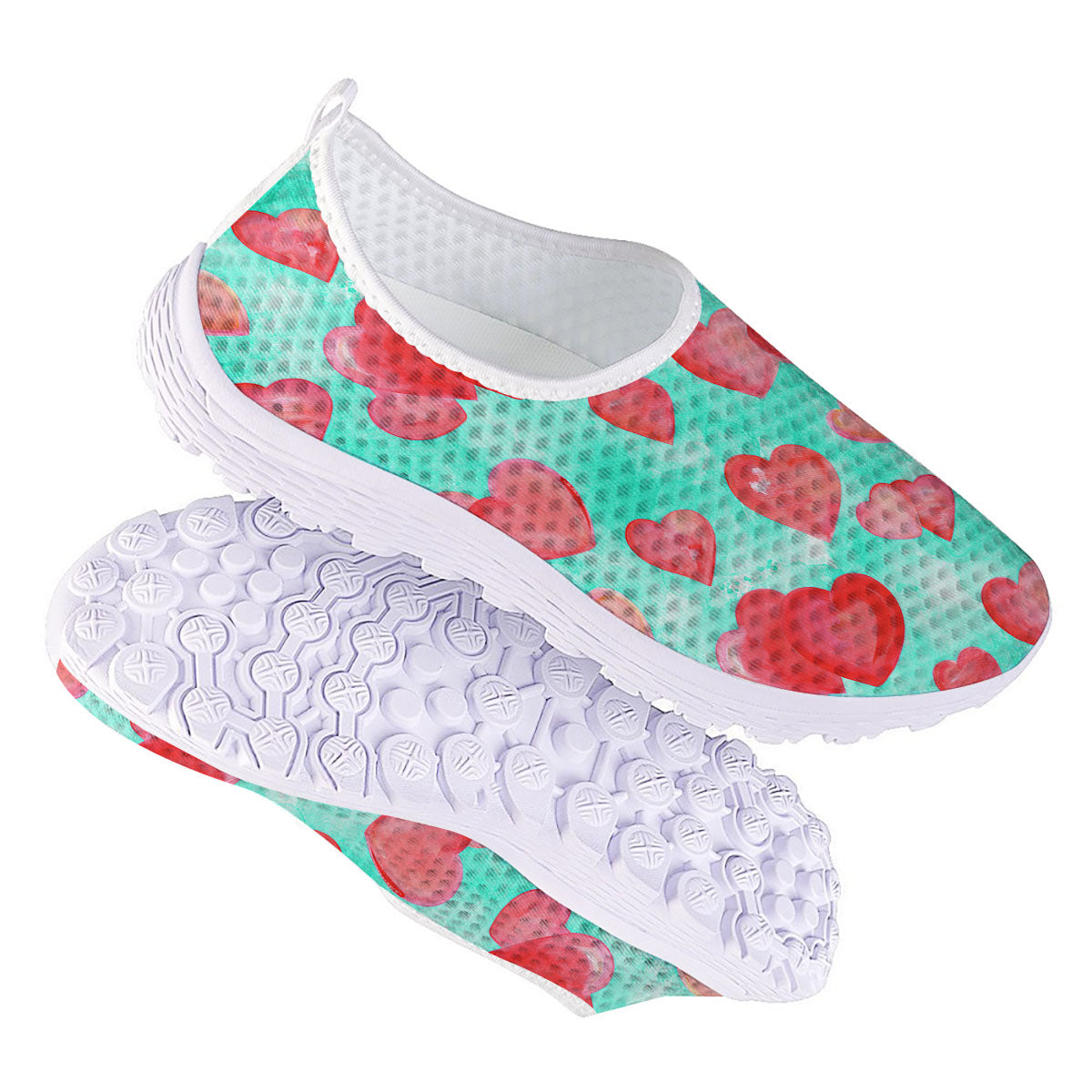 Watercolor Heart Teal And Pink Print Nurse Shoes-grizzshop