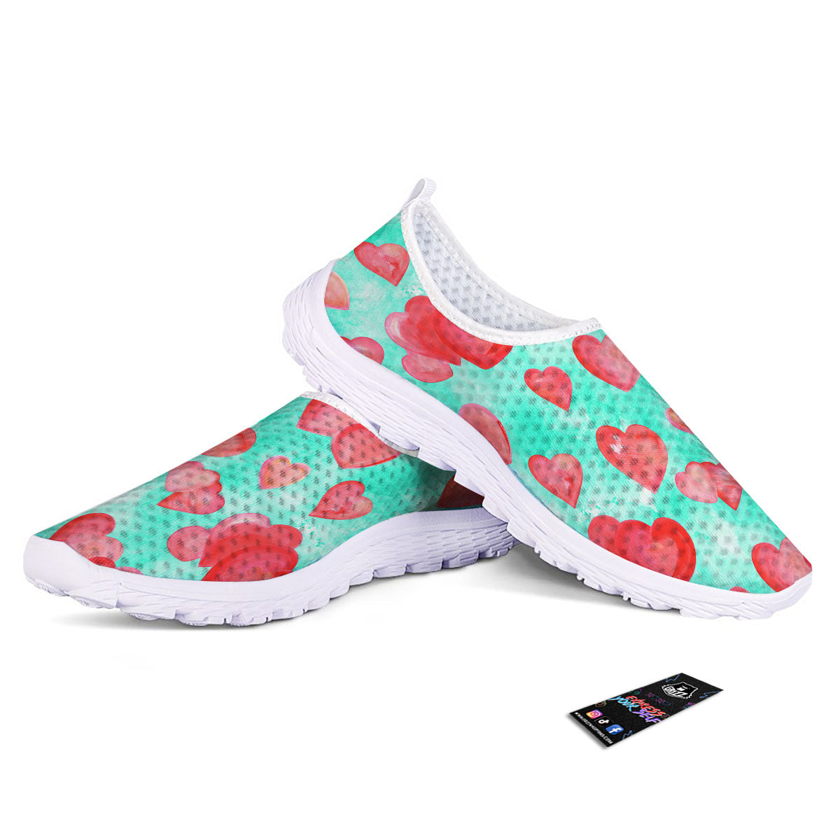 Watercolor Heart Teal And Pink Print Nurse Shoes-grizzshop