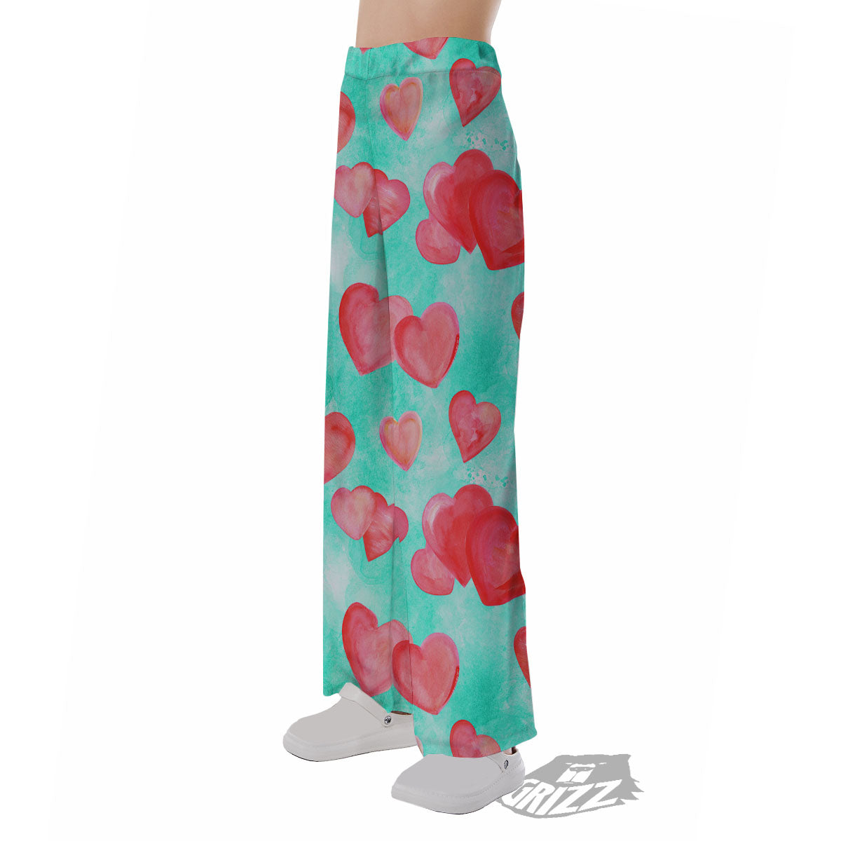 Watercolor Heart Teal And Pink Print Pajama Pants-grizzshop