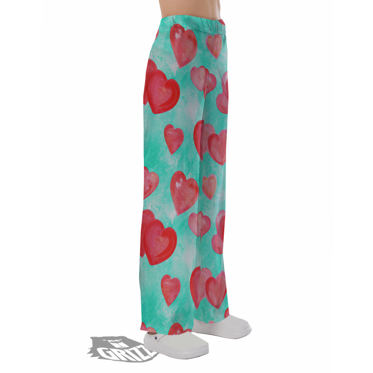 Watercolor Heart Teal And Pink Print Pajama Pants-grizzshop