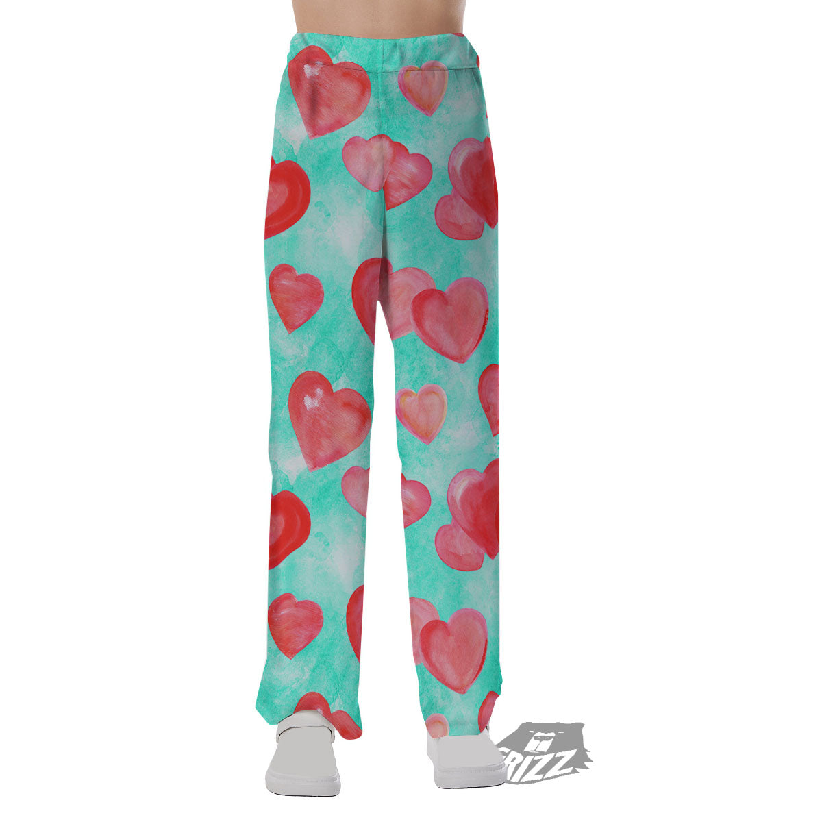 Watercolor Heart Teal And Pink Print Pajama Pants-grizzshop
