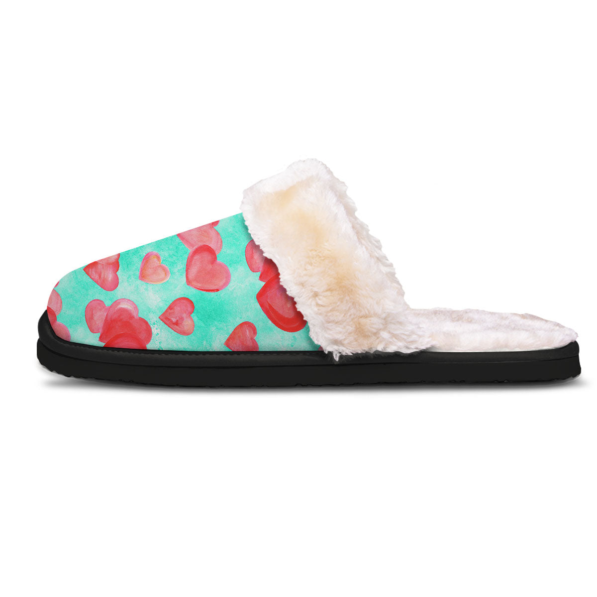 Watercolor Heart Teal And Pink Print Slippers-grizzshop