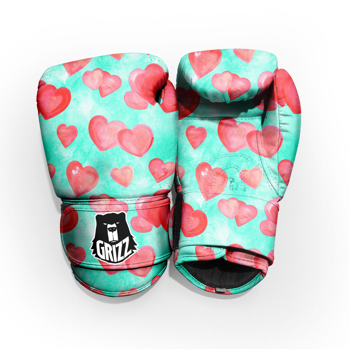 Watercolor Heart Teal And Pink Print Pro Boxing Glove