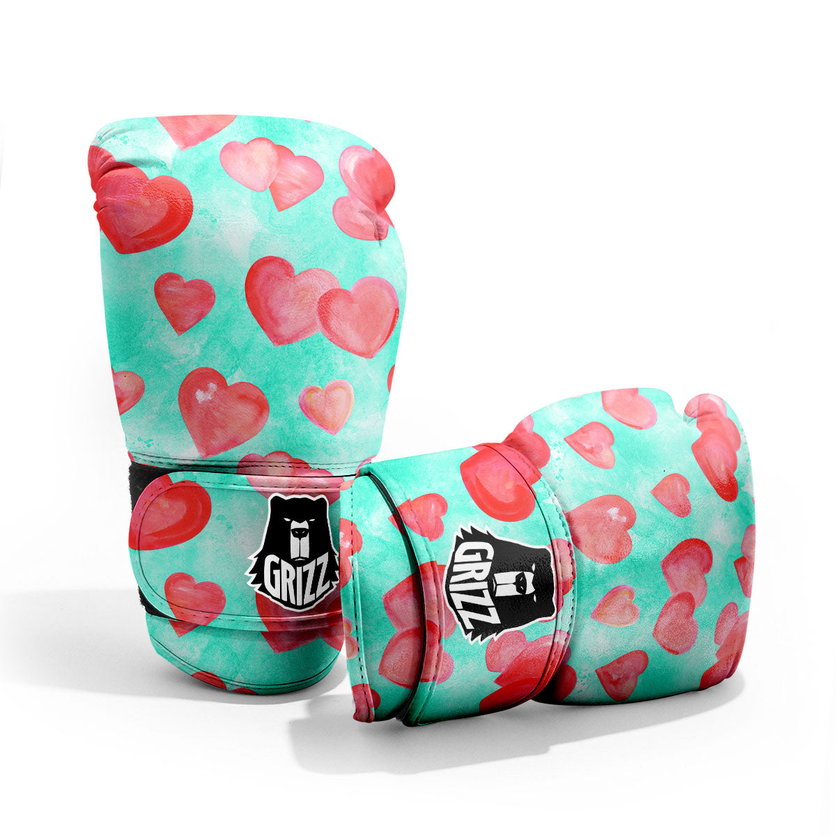 Watercolor Heart Teal And Pink Print Pro Boxing Glove
