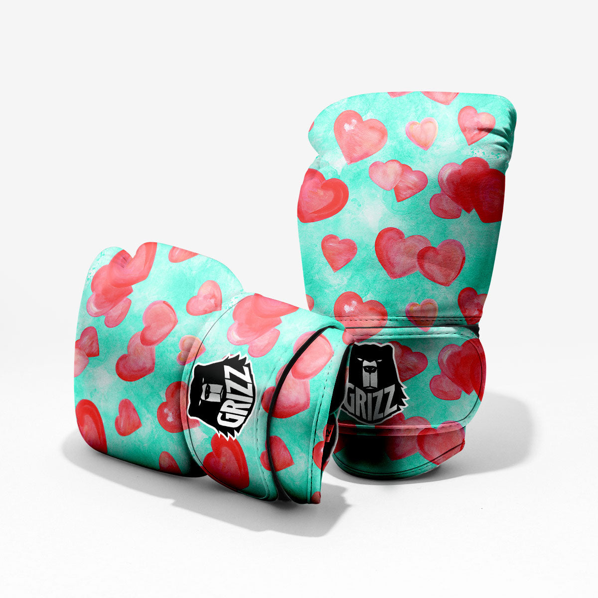 Watercolor Heart Teal And Pink Print Pro Boxing Glove