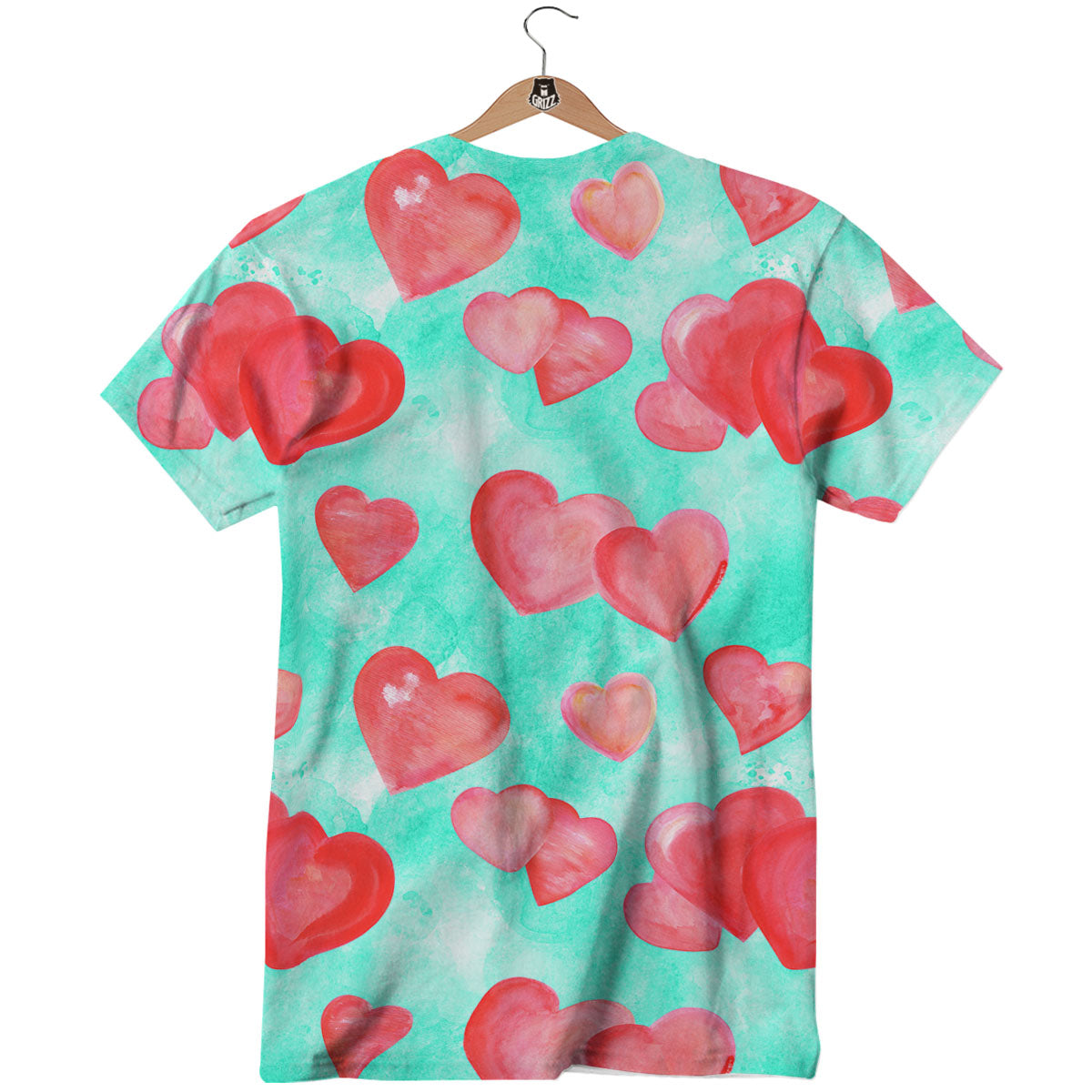 Watercolor Heart Teal And Pink Print T-Shirt-grizzshop