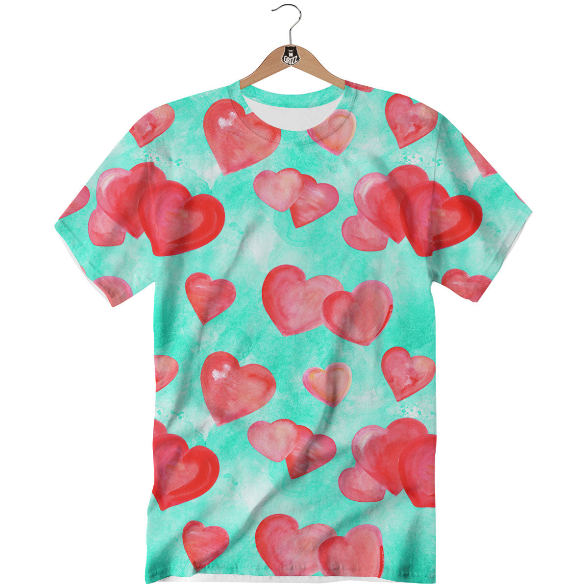 Watercolor Heart Teal And Pink Print T-Shirt-grizzshop