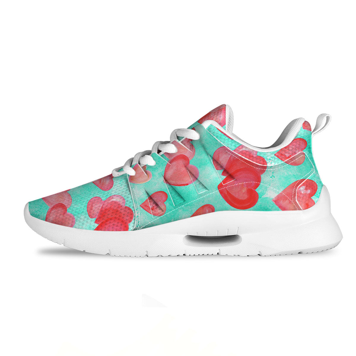 Watercolor Heart Teal And Pink Print Tennis Shoes-grizzshop