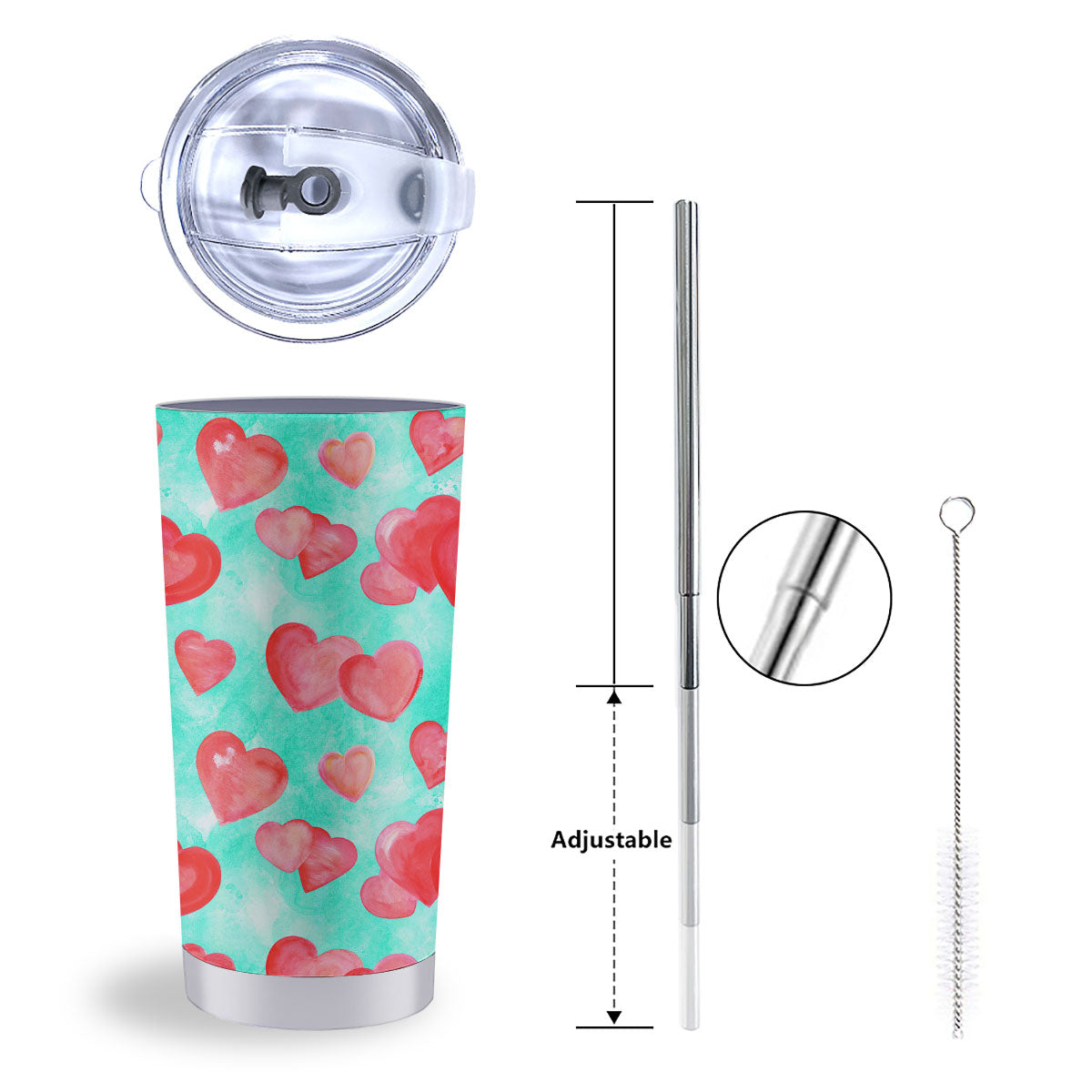 Watercolor Heart Teal And Pink Print Tumbler-grizzshop