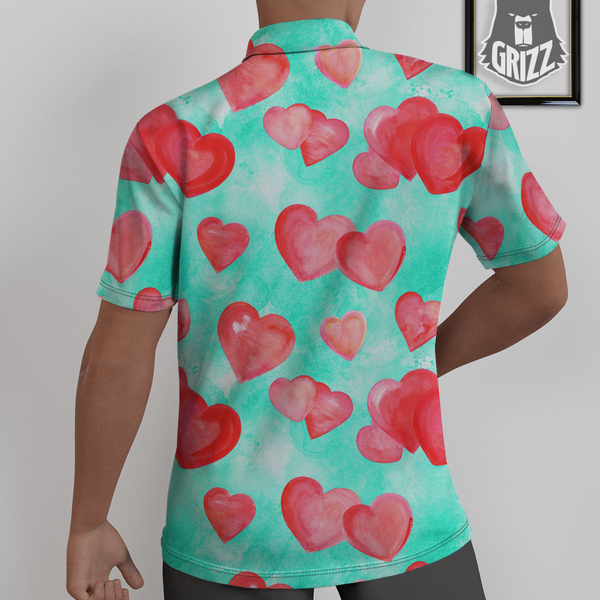 Watercolor Heart Teal And Pink Print Untucked Shirts-grizzshop