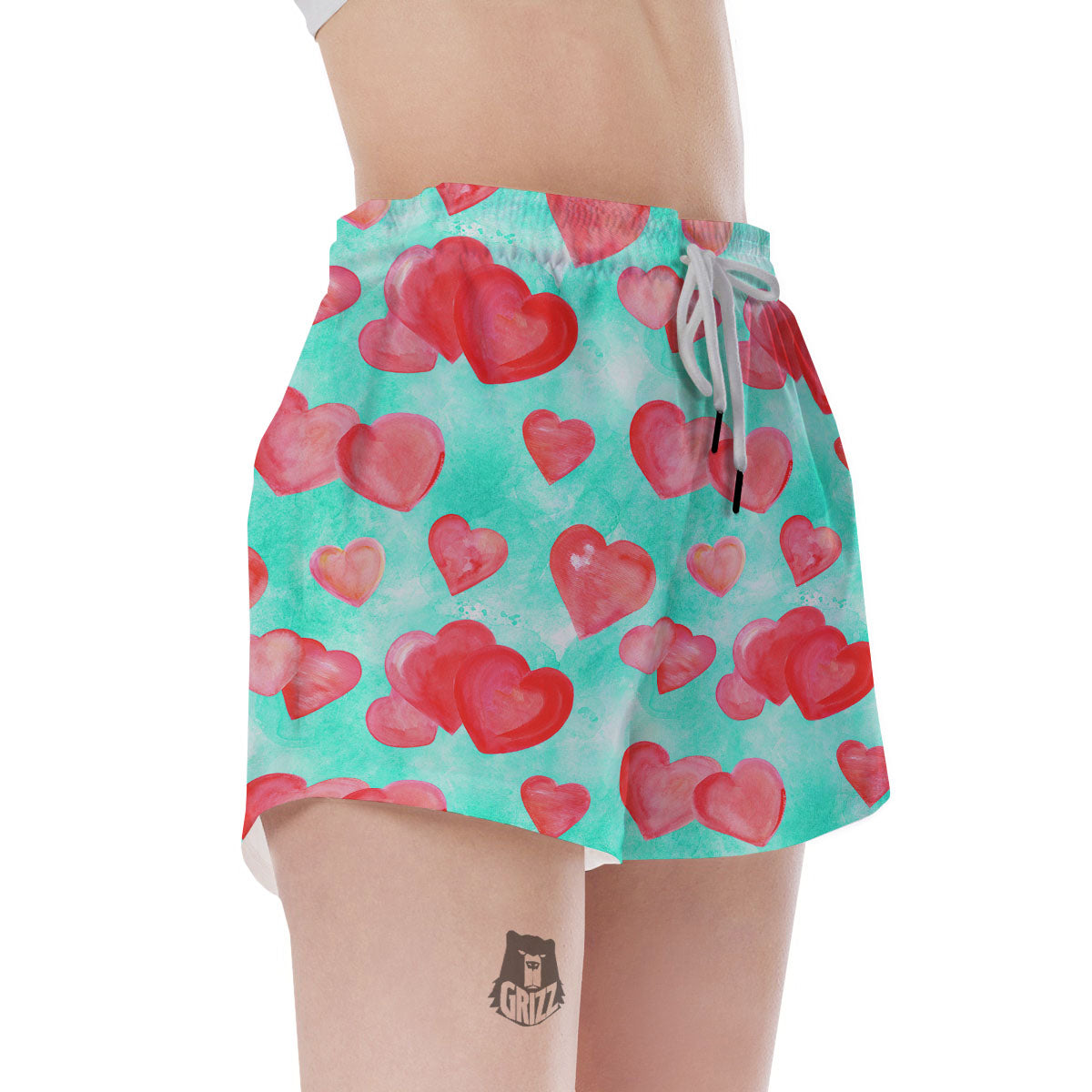 Watercolor Heart Teal And Pink Print Women's Shorts-grizzshop
