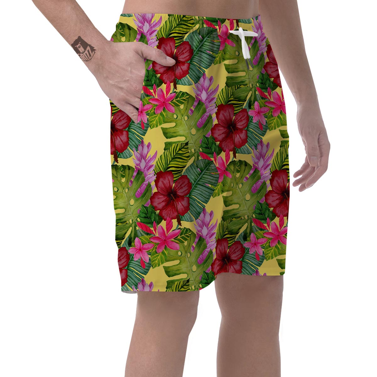 Watercolor Hibiscus Floral Hawaiian Print Men's Shorts-grizzshop