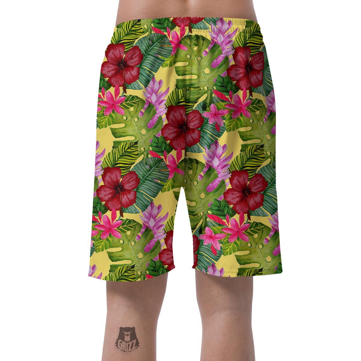 Watercolor Hibiscus Floral Hawaiian Print Men's Shorts-grizzshop