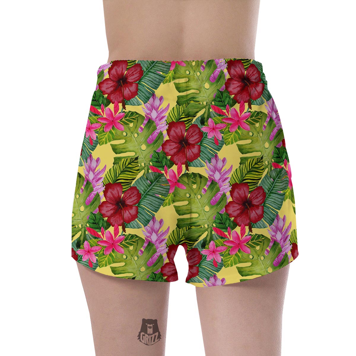Watercolor Hibiscus Floral Hawaiian Print Women's Shorts-grizzshop