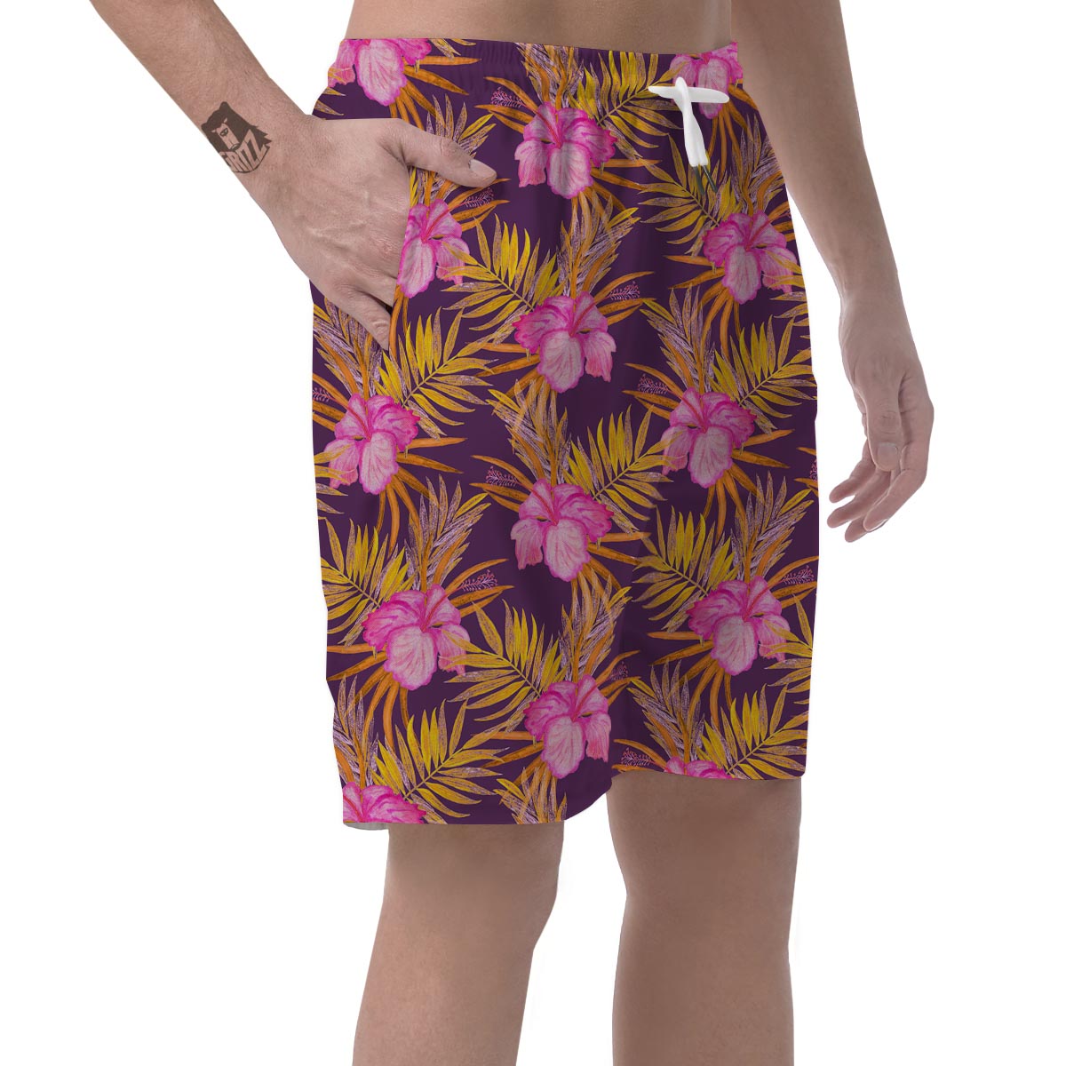 Watercolor Hibiscus Flower Hawaiian Print Men's Shorts-grizzshop
