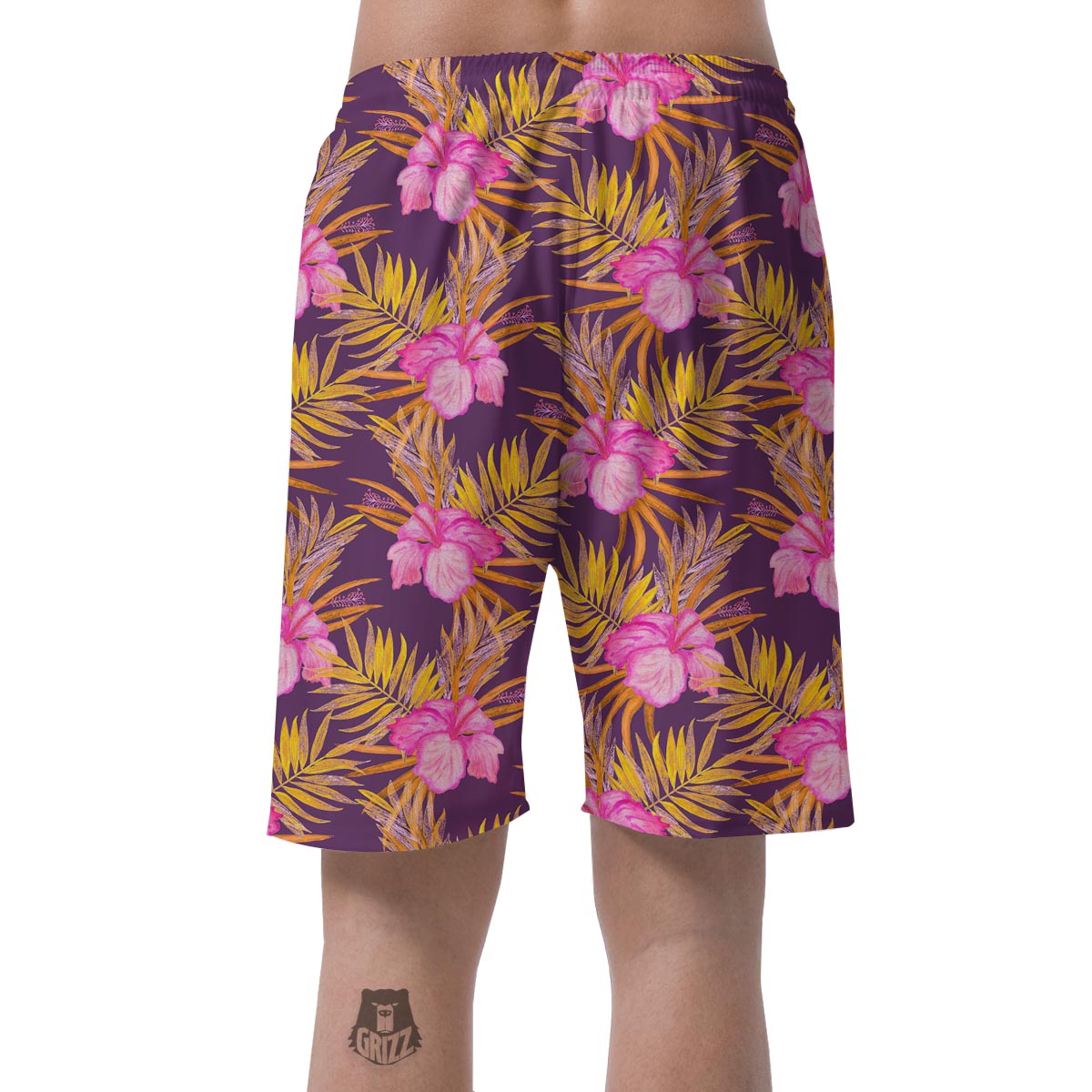 Watercolor Hibiscus Flower Hawaiian Print Men's Shorts-grizzshop