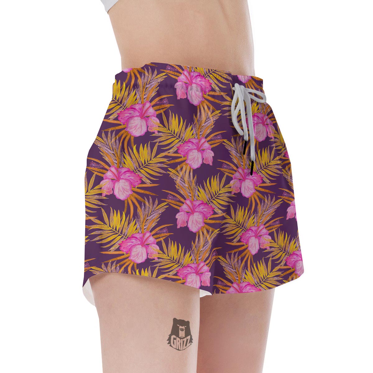 Watercolor Hibiscus Flower Hawaiian Print Women's Shorts-grizzshop