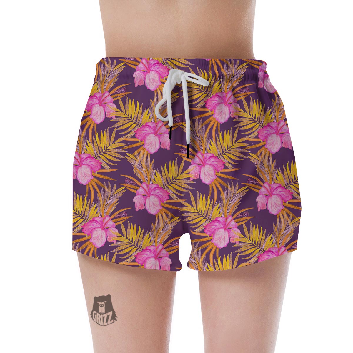 Watercolor Hibiscus Flower Hawaiian Print Women's Shorts-grizzshop