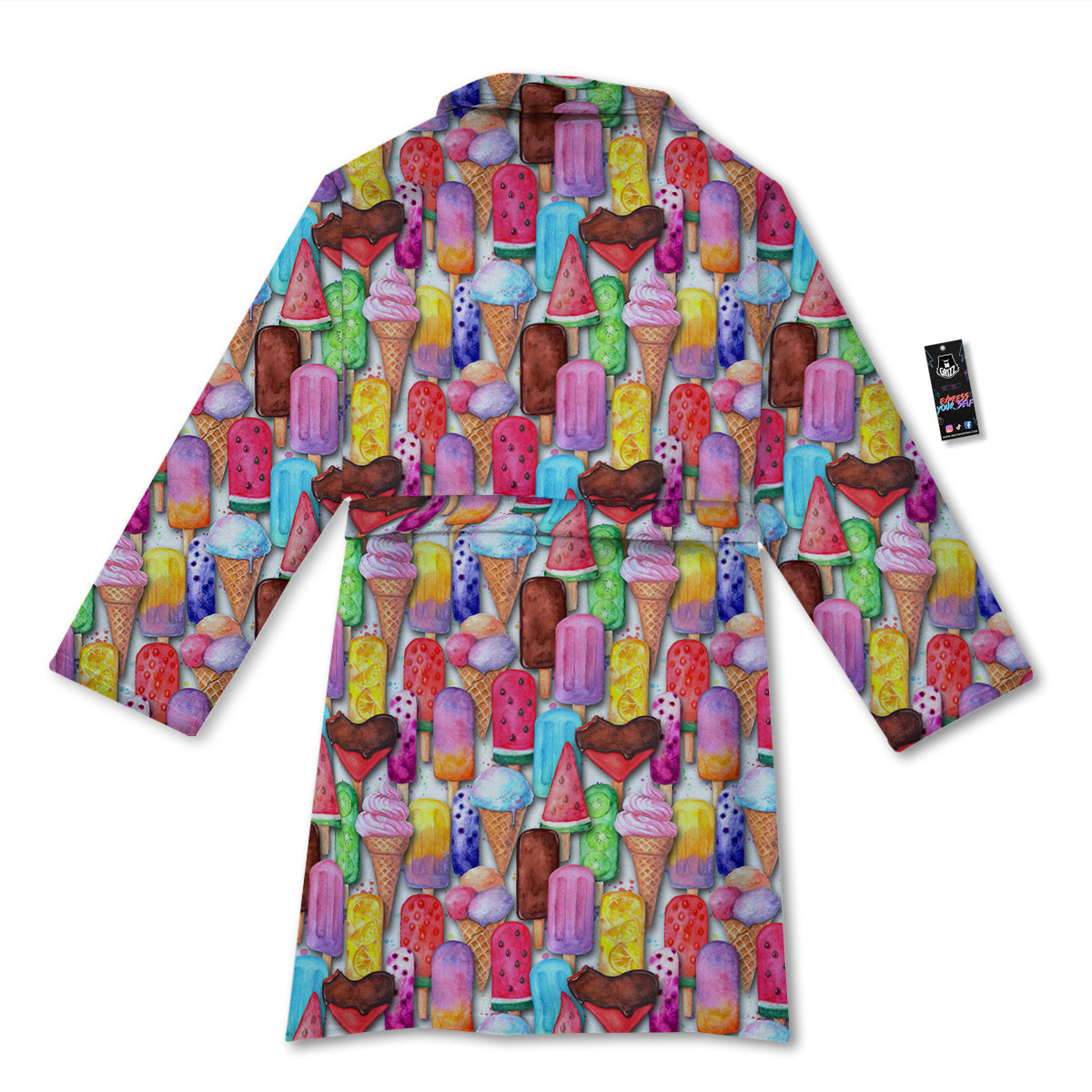 Watercolor Ice Cream Print Pattern Bathrobe-grizzshop