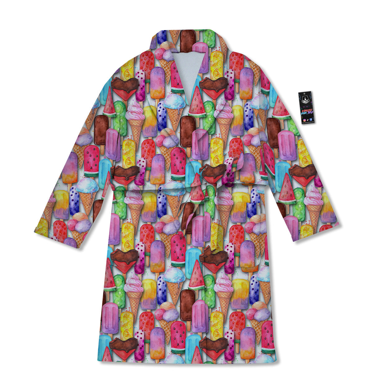 Watercolor Ice Cream Print Pattern Bathrobe-grizzshop