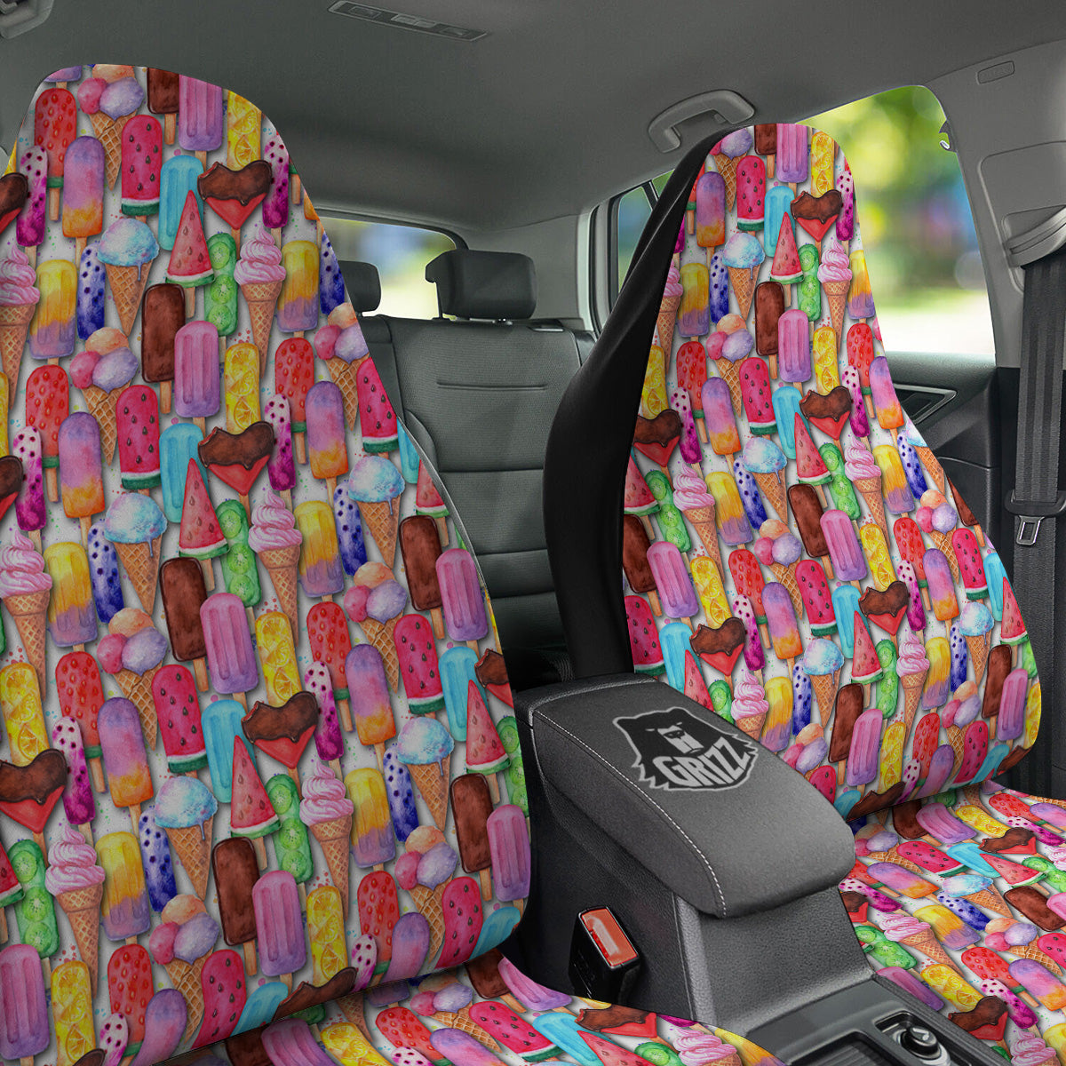 Watercolor Ice Cream Print Pattern Car Seat Covers-grizzshop